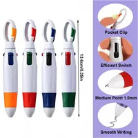 Retractable Shuttle Pens with Carabiner Clip - Pack of 4-12 Bulk 4-in-1 Multi-Colored Ink Ballpoint Pens with Keychain for Adult 3