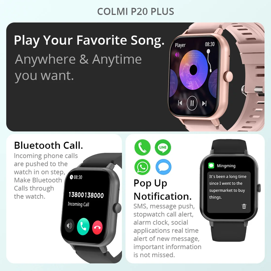 COLMI P20 ÷ 2023 Smartwatch 1.83 ġ  ȭ 100 +    ڵ   Ʈ ġ
