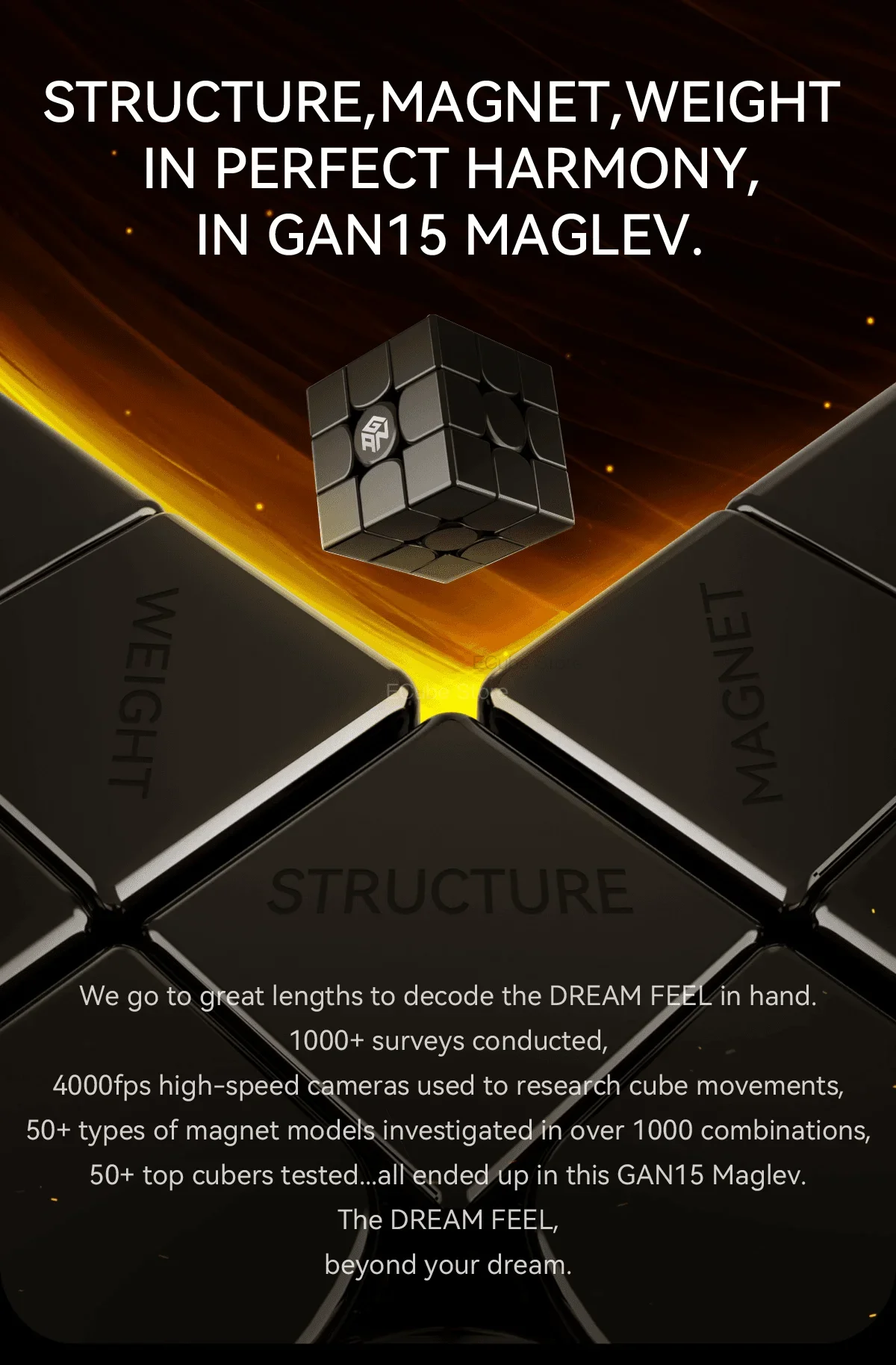 [ECube] GAN 15 Series Maglev UV Stickerless Magnetic Speed Cube 3x3 Professional Gan Magic Cube Puzzle Toys GAN 15 Maglev UV 5