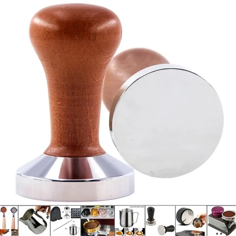 Stainless Steel Flat Base Coffee Tamper 51MM/53MM/58MM Espresso Coffee Machine Profilter Tool Rosewood Handle images - 6