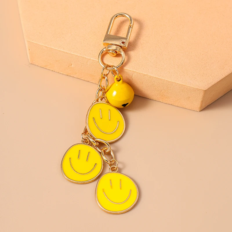 Cartoon Colorful Smile Face Bell Keychain for Car Key Souvenir Gifts for Women Men Handbag Pendant Keyrings DIY Accessories