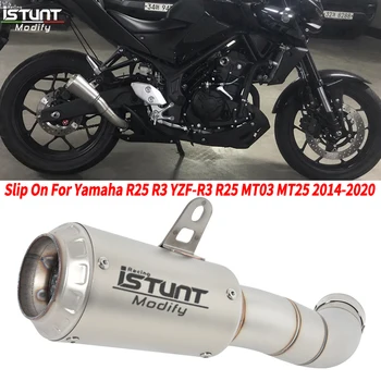 For YAMAHA YZF-R3 R3 R25 MT-03 MT03 R30 MT-25 Motorcycle Exhaust Muffler Escape MotoFull System Muffler Middle Pipe With Laser