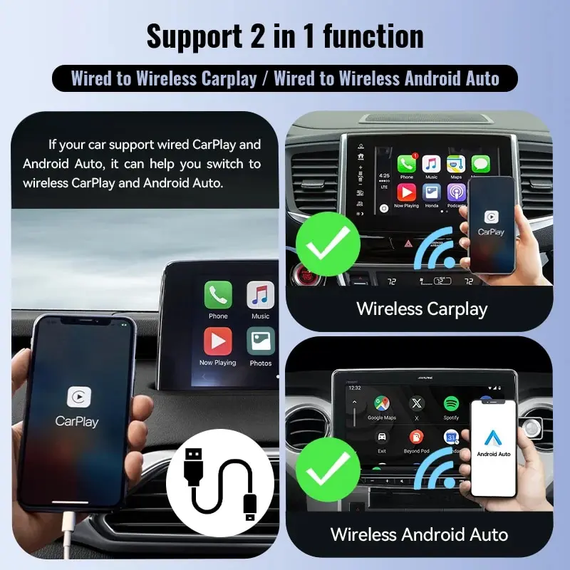 XUDA nuovo Wireless CarPlay Android Auto Wireless Adapter Smart Mini Box Plug And Play WiFi Fast Connect universale per Nissan