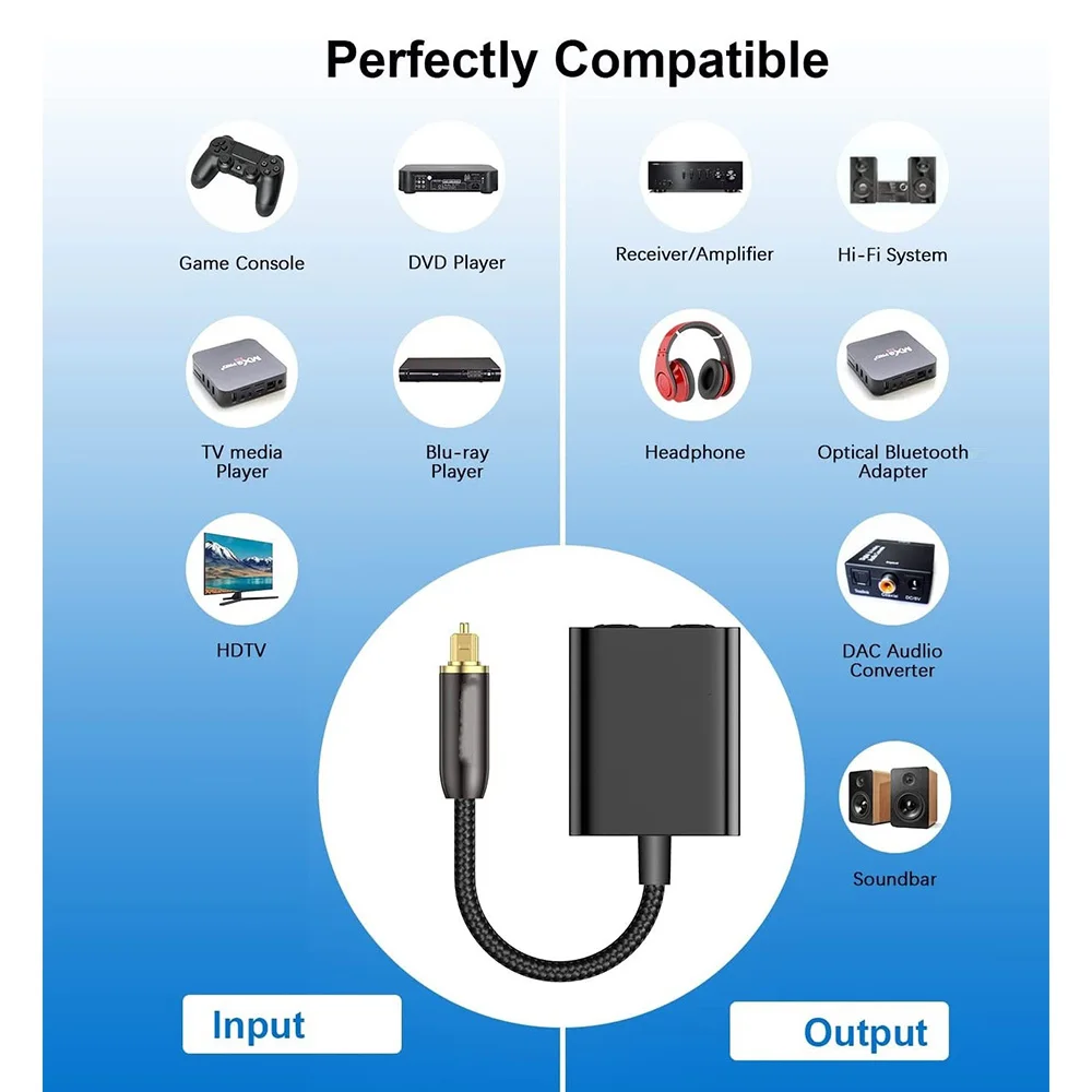 Dual Function Toslink Male to Female Optical Audio Splitter with Gold-Plated Connector