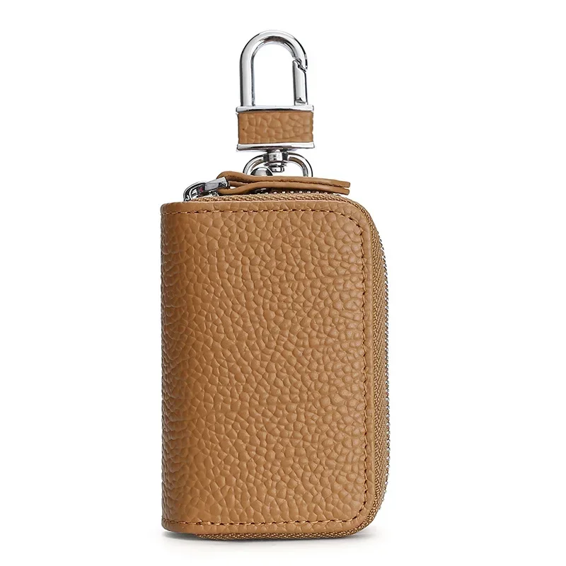 Premium Genuine Leather Double Zipper Car Key Pouch and Wallet Organizer