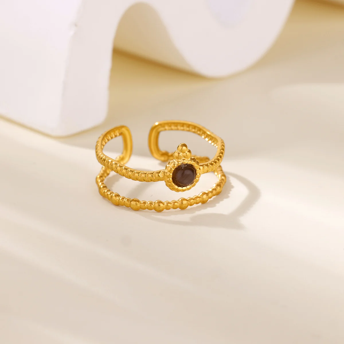Opal Double Ring for Women Stainless Steel