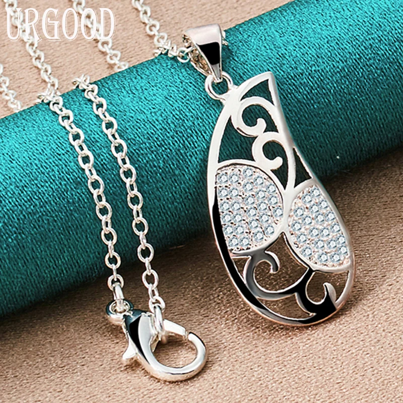 

925 Sterling Silver Zircon Water Droplets Pendant Necklace 16-30 Inch Chain For Women Party Engagement Wedding Fashion Jewelry