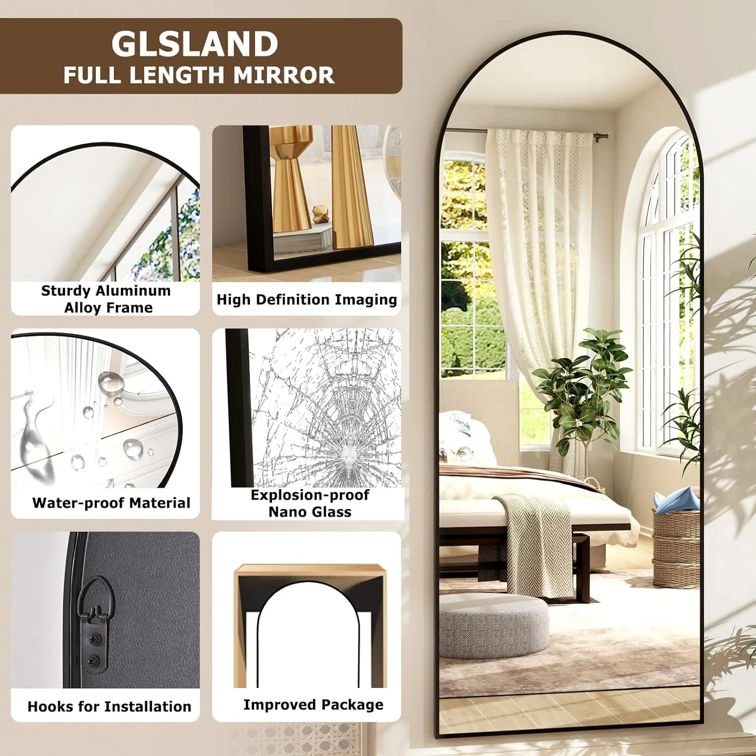21x64" Arched Full-Length Mirror 4