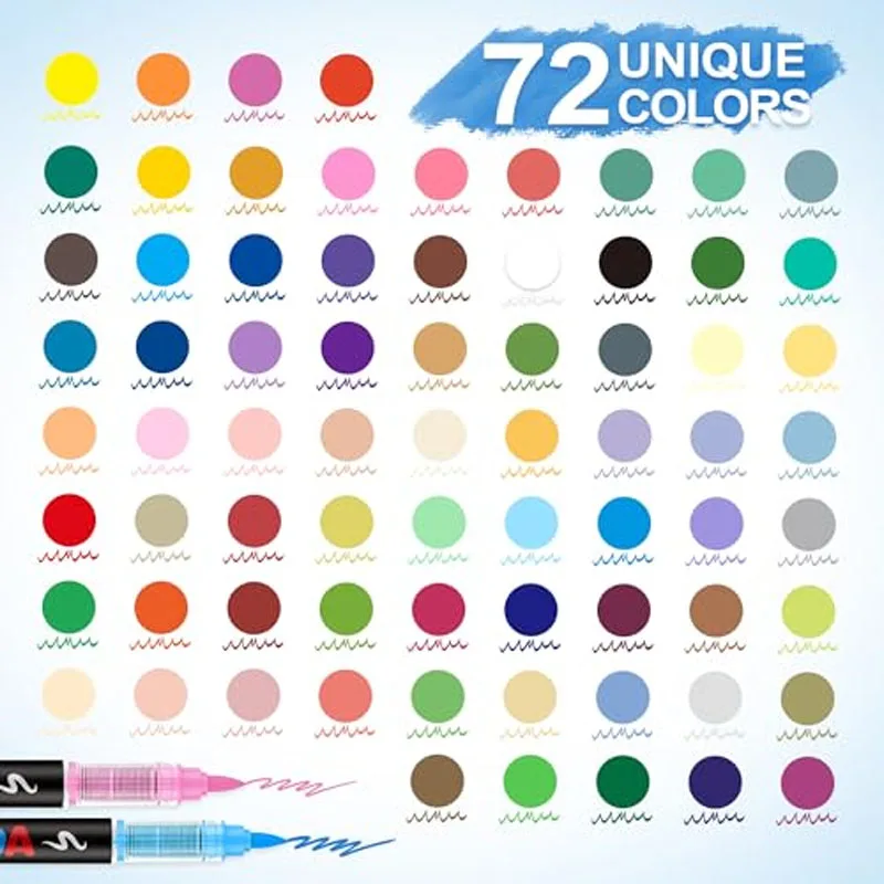 72 Colors Acrylic Paint Markers Soft Brush Tip Set Paint Pens for Wood Fabric Canvas Glass Rock Painting