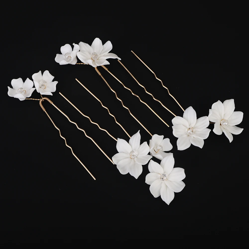 4PCS Flower Wedding Hair Pins for Women Vintage Bridal Hair Accessories Crystal Brides Piece Jewelry Gold Party Hairpins