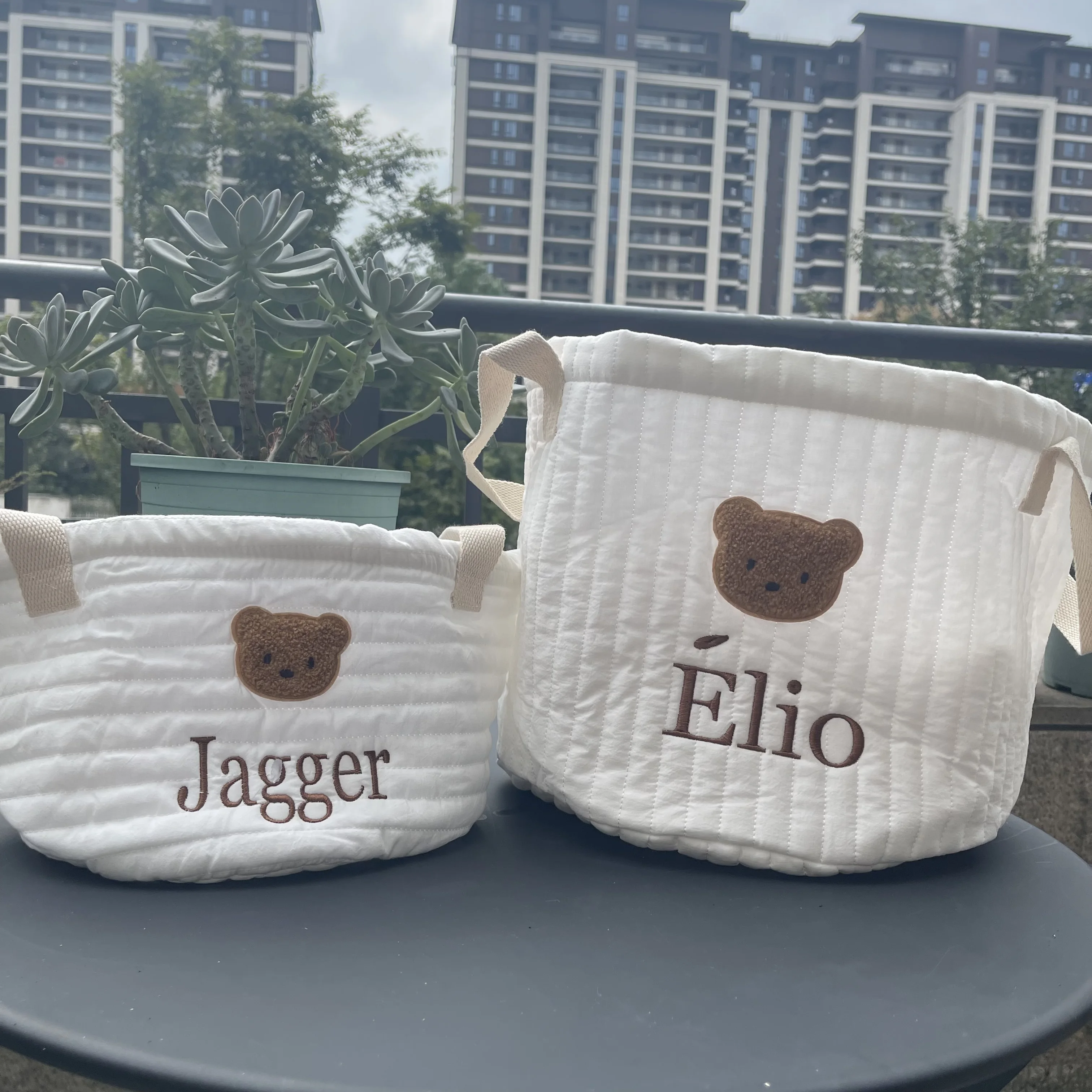 

Cute Bear Storage Embroidered Name Baby Storage Basket Custom Newborn Diaper Sorting Basket Personalized Name Little Kids Basket
