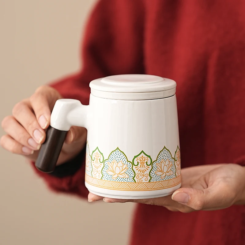 400ml Ceramic Office Cup Tea Separation Tea Cup Filter Mug with Lid High End Household Tea Cups Drinking Utensils Under Glazed
