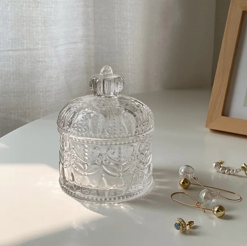 Glass Jewelry Holder Crown Design Trinket Treasure Chest Storage Organizer Earrings/Necklace/Ring Holder Case for Girls Women