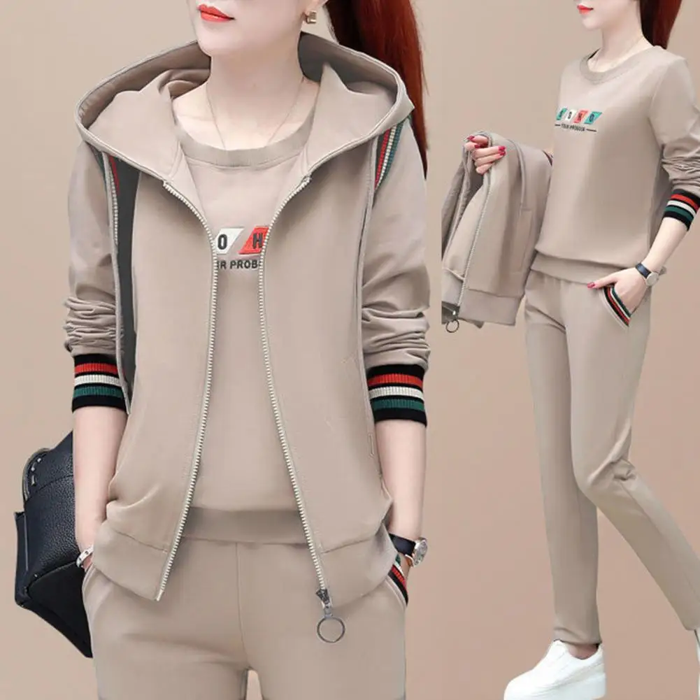 3 Pcs/set Women Sweatshirt Vest Pants Set Sleeveless Coat Hooded O Neck Loose Warm Elastic Waist