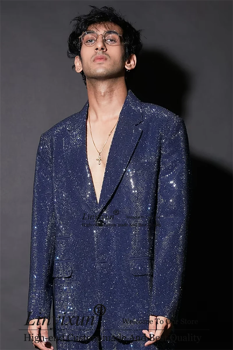 Shiny Sequins Wedding Suits For Men Customized Fashion Male Prom Blazers Sets Groom Tuxedos Slim Fit costume homme 2