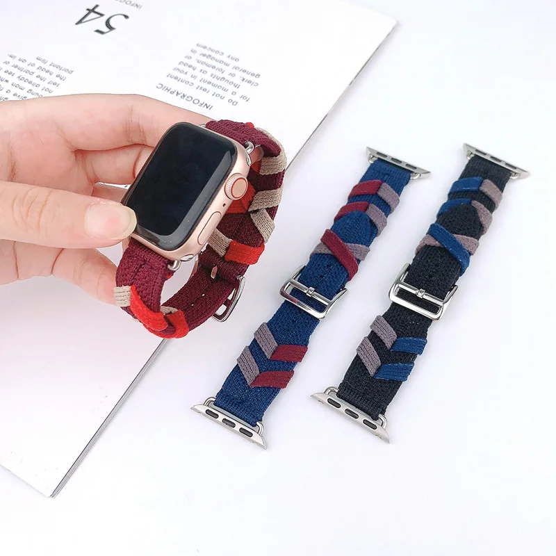 

For Apple Watch Strap Applicable Iwatch876543 Generation Se Apple Watch S9 Strap Knitted Woven Nylon Sports Fashion Wristband