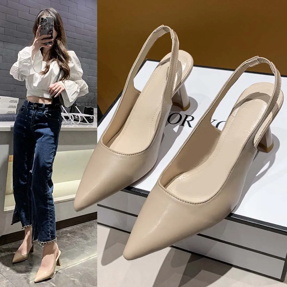 여성용 단색 포인트 스틸레토 하이힐, 경량 미끄럼 방지 신발, 쇼핑 데이트 얇은 힐, 바오터우 샌들, 신상