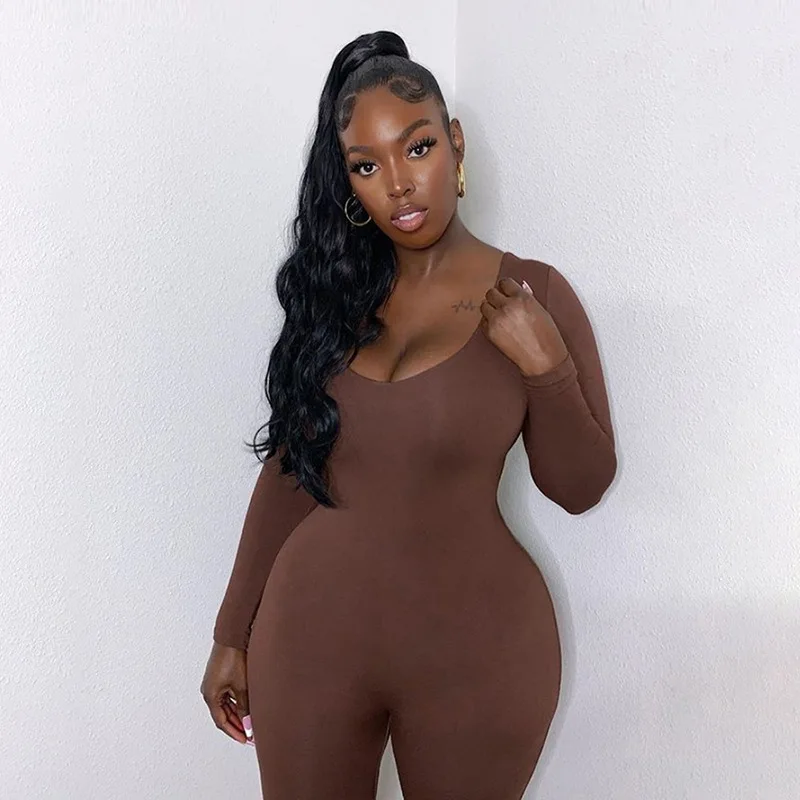 Autumn Solid Stretchy Bodycon Jumpsuits Women Slim Casual Skinny Streetwear Active Fitness Sporty Work Out Rompers
