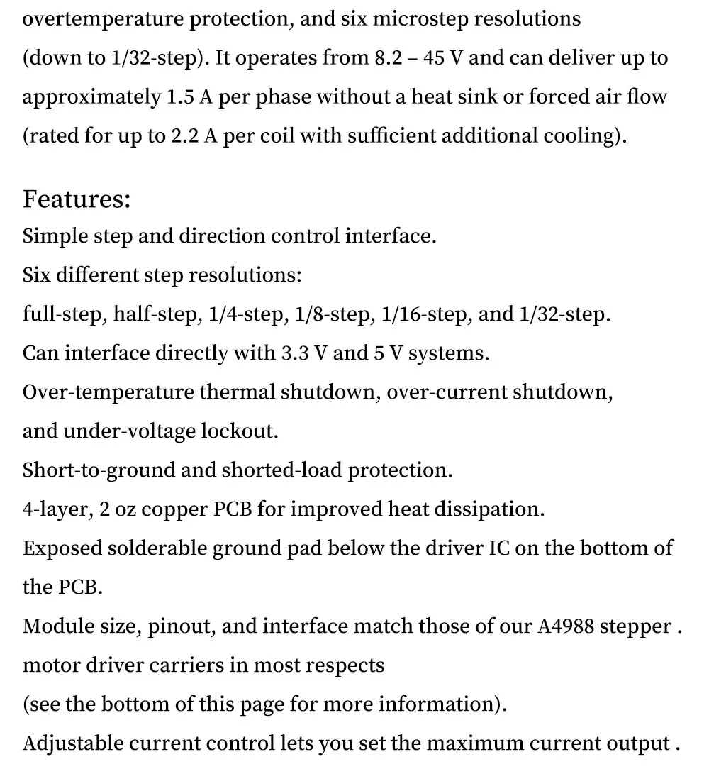 Description Picture 3 of item3D Printer Parts A4988 DRV8825 Stepper Motor Driver With Heat sink For SKR V1.3 1.4 GTR V1.0 RAMPS 1.4 1.6 MKS GEN V1.4 board