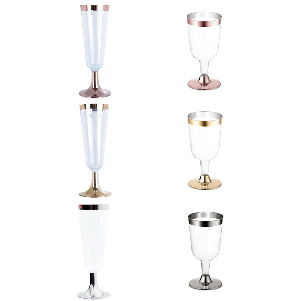 N9R 36 flute da champagne in plastica, usa e getta, senza stelo, con bordo dorato, bicchieri da tostatura trasparenti, infrangibili, ideali per feste, matrimoni, compleanni