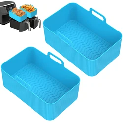 Silicone Baking & Cooking Basket - Heat Resistant Rectangular Liner for Air Fryers, Ovens, and Microwaves (Set of 2) (Blue 2PCS)