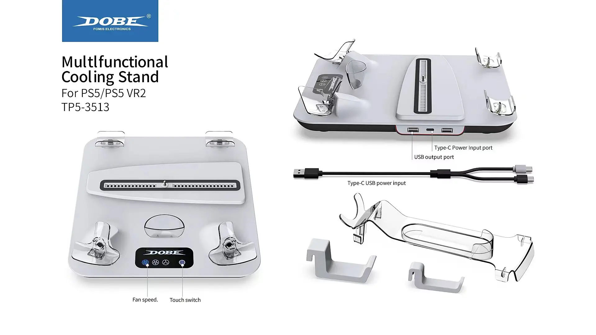 Per Accessori Ps5 Supporto Verticale Supporto Di Raffreddamento Multifunzionale Per Controller Ps5/Ps5 Vr2 Supporto Di Raffreddamento Ps5 Con Luce Blu