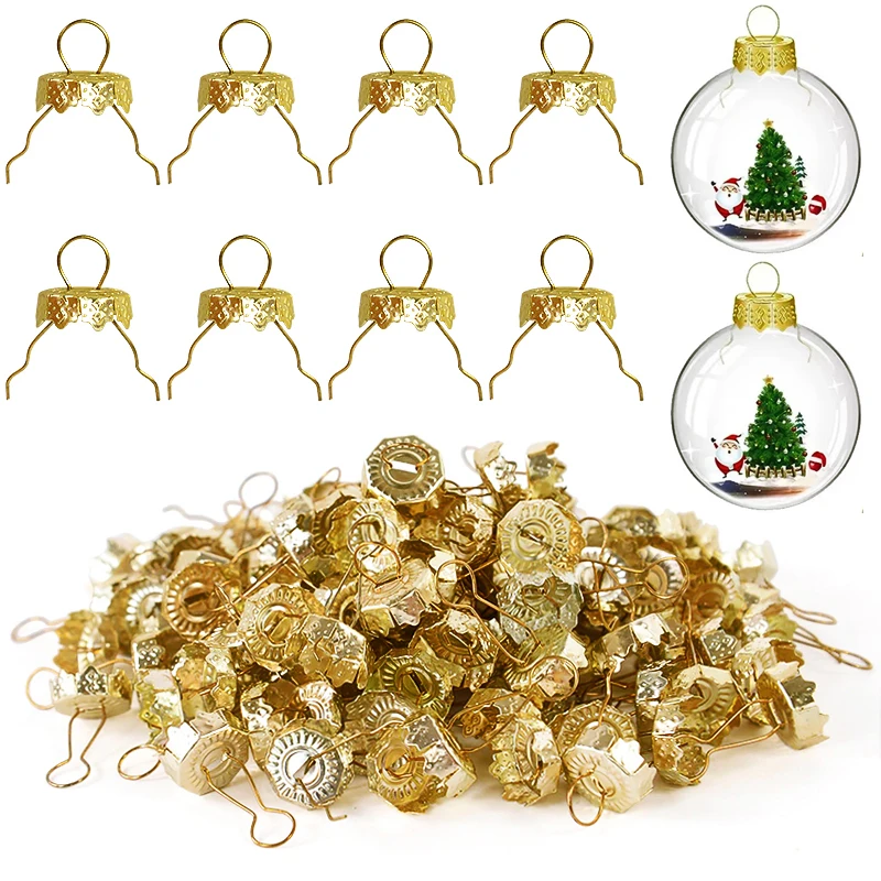 50 100pcs Round Christmas Ball Ornament Caps Gold Silver Hangers For Home New Year