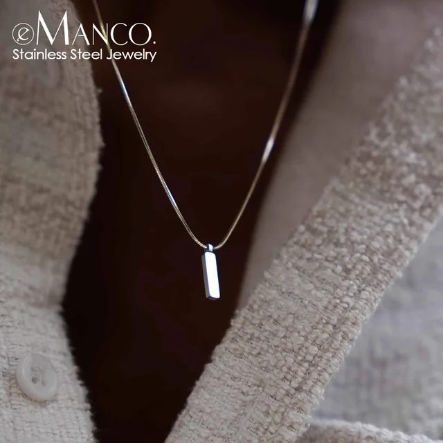 eManco Square Pendant Necklace Simple fashion new  White Gold Stainless steel Collarbone chain does not lose color Wholesale 1