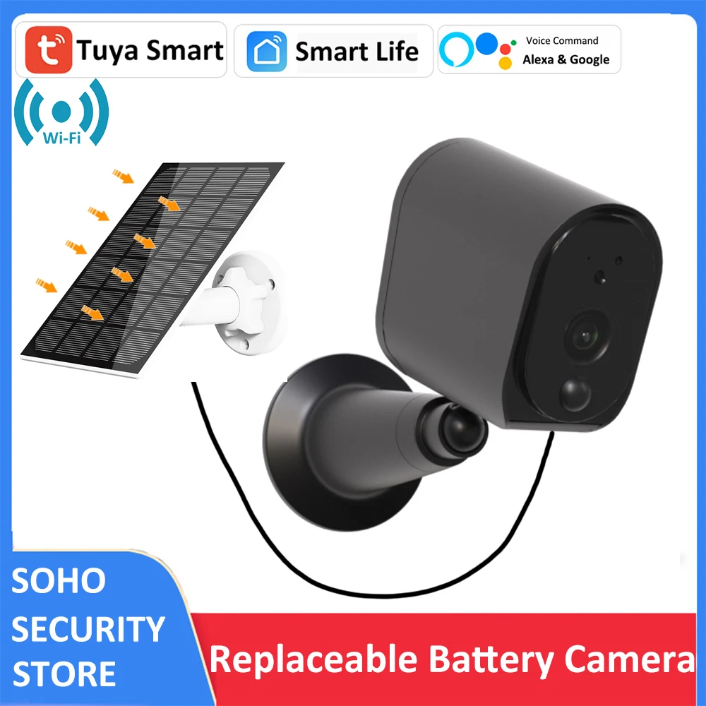 Tuya 3MP Outdoor Wireless WIFI Surveillance Alexa Google Security Battery Solar IP Camera with
