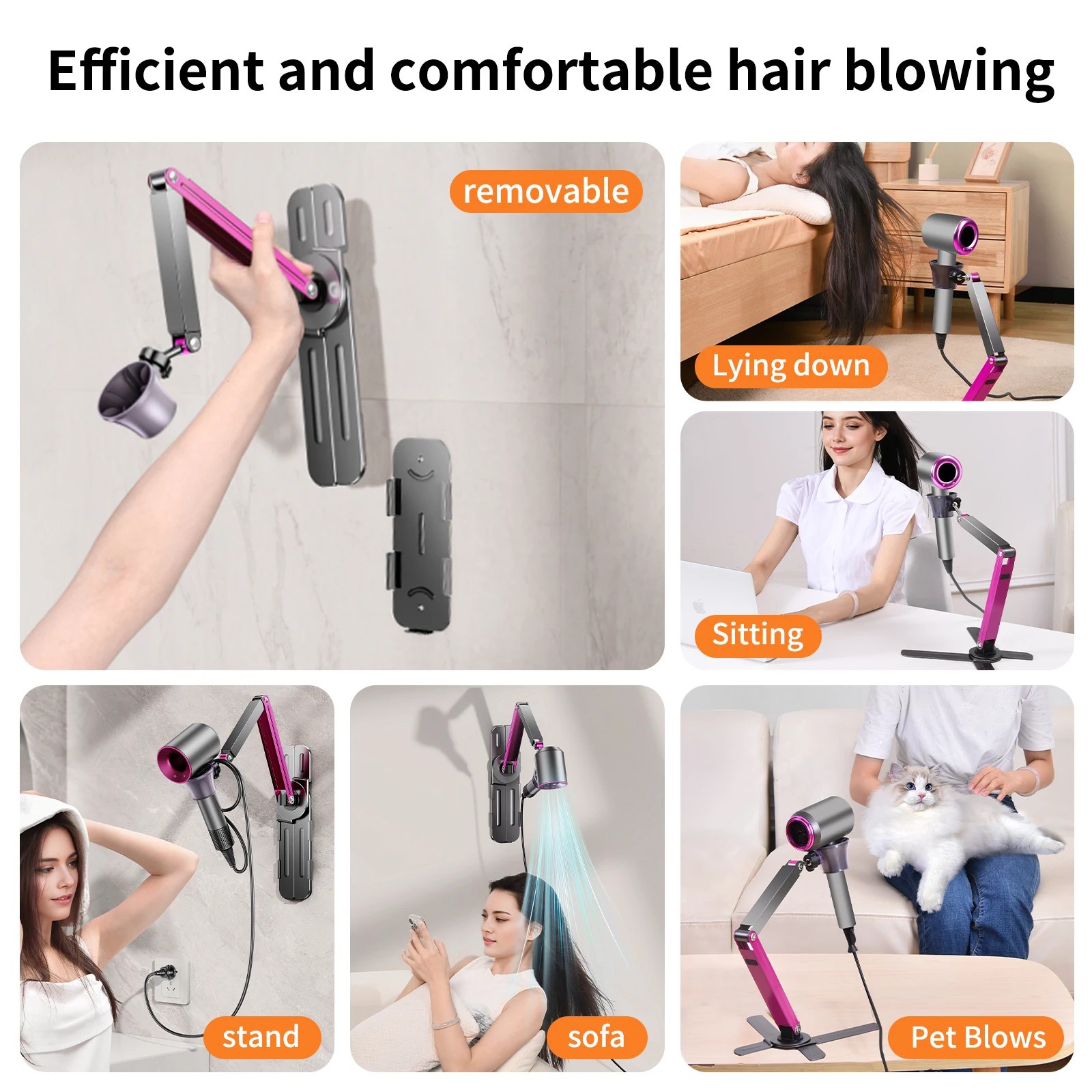 Eary Universal Hair Dryer Holder Wall Mounted For Metal Blow Dryer Hanger For Cabinet Bathroom Free Hands Phone Tablet Stand