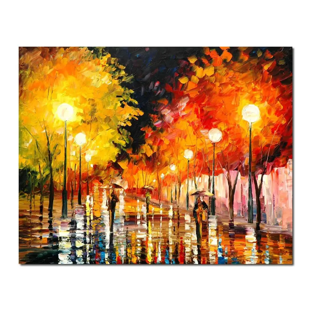 

Abstract Landscape Art Painting on Canvas Rainy Night Handmade Cityscape Artwork Contemporary Wall Decor for Living Room