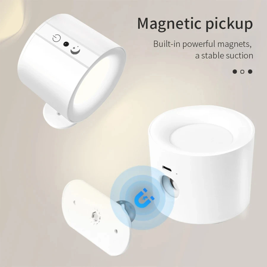 Led Double Head Wall Sconces light Touch Control Remote 360 Rotatable 3 Color Modes USB Recharge Wireless Night Light