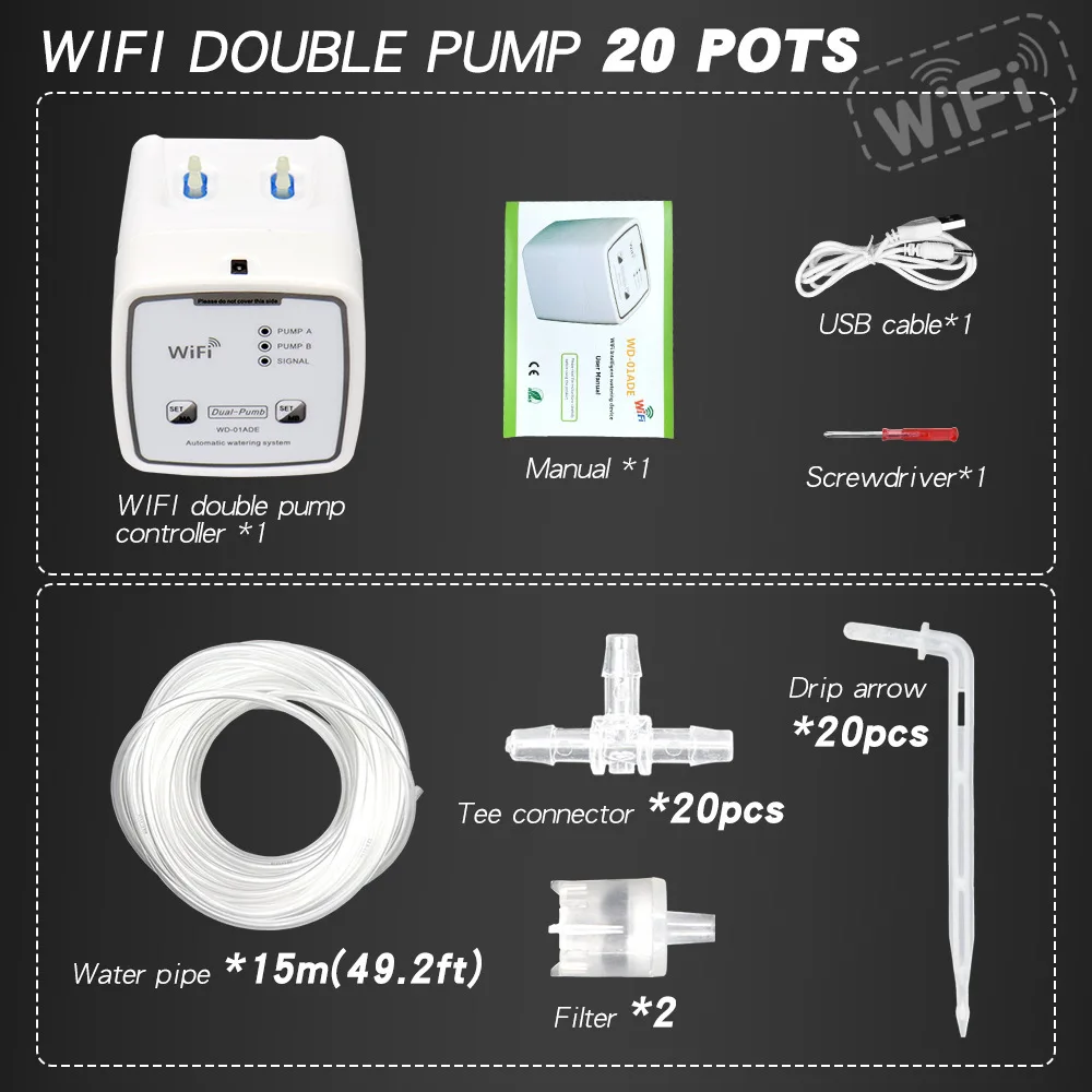 Double Pump Garden Wifi Control Watering Device Automatic Water Drip Irrigation Watering System Kit WIFI Mobile APP Control 