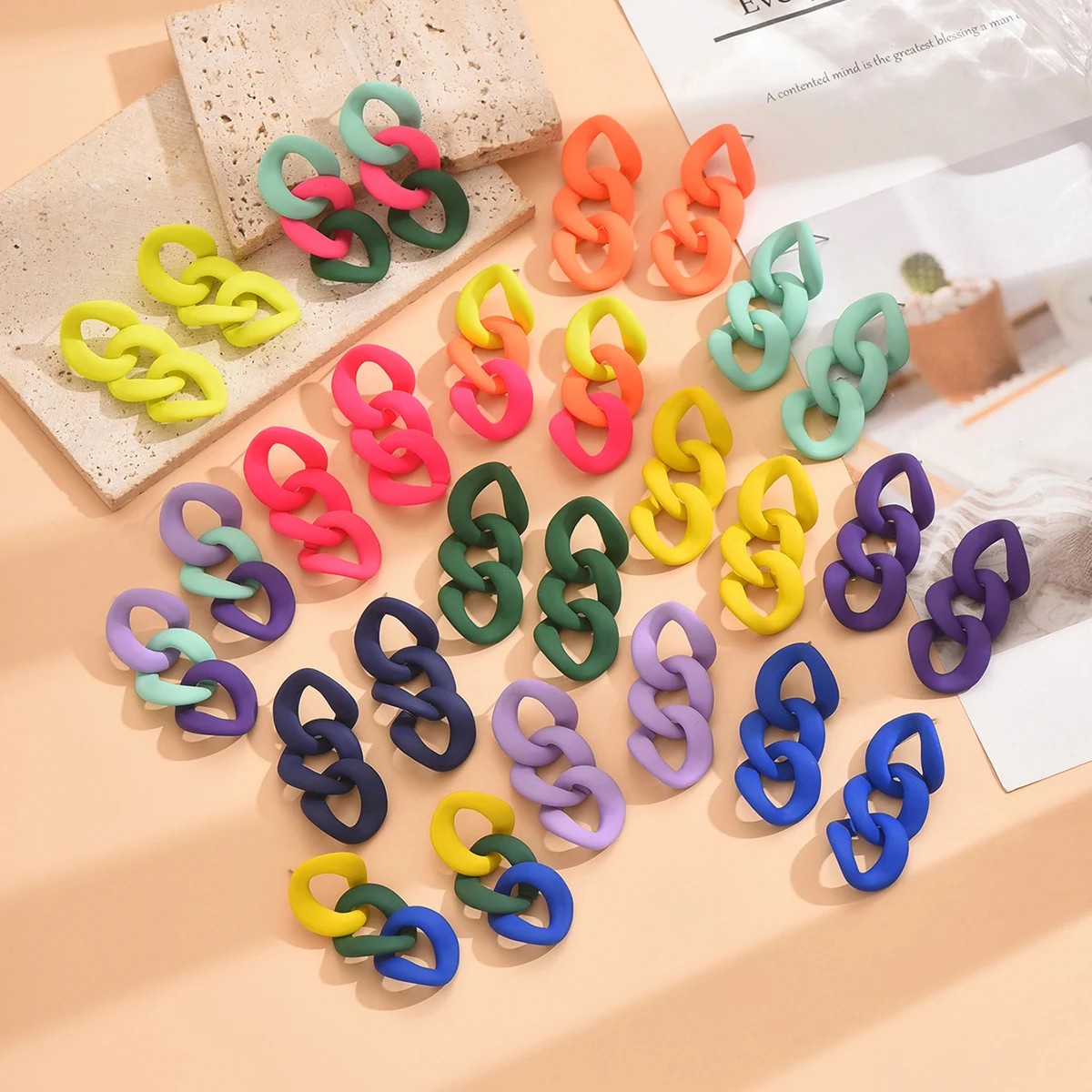 Acrylic Geometric Circle Chain Drop Earrings for Women Vintage Y2K Korean Fashionable Jewelry