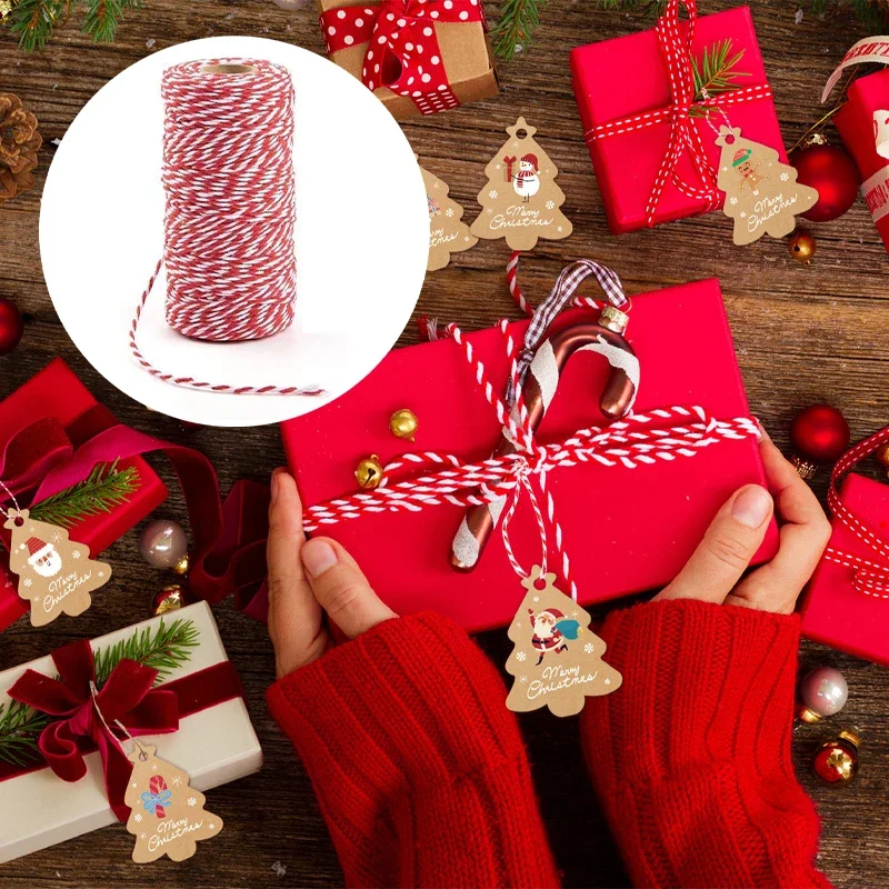 Ribbon Decoration Ribbon Supplies Wrapping Ribbon Cotton Ribbon Cotton Cords 100m/Roll Cotton Rope Christmas Gift Packing Rope Red White Ribbon Cord for Baking DIY Crafts Wrapping Ornaments Cotton Twine