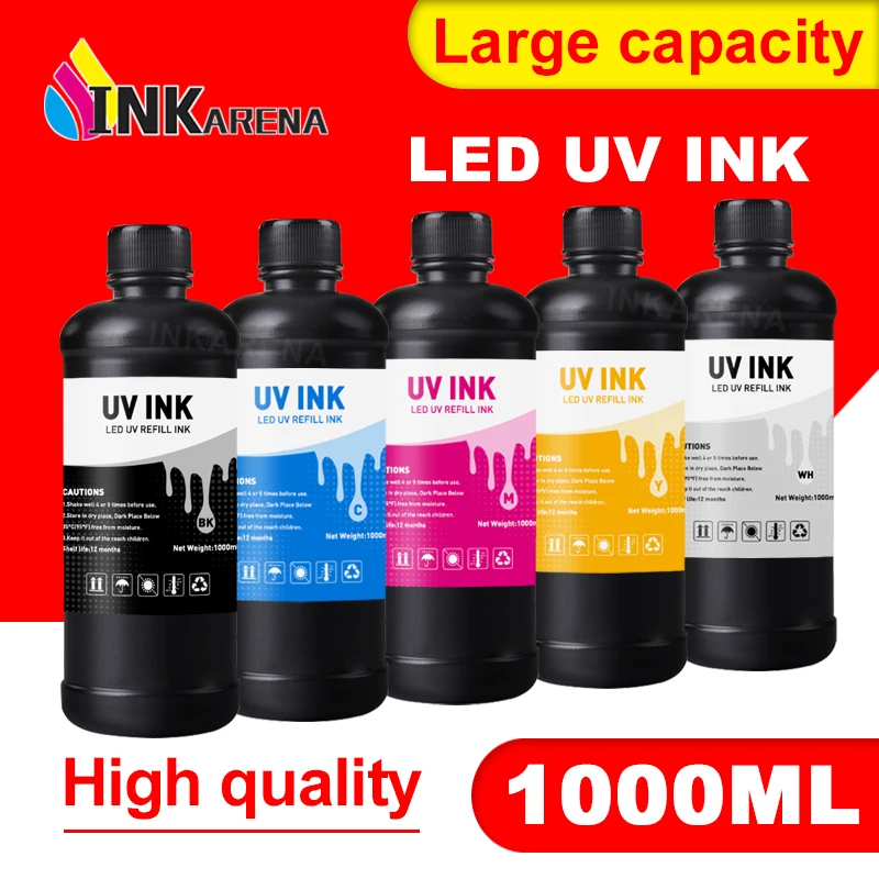 

1000ML LED UV Ink For DX4 DX5 DX6 DX7 DX10 TX800 XP600 Printhead For Epson 1390 L800 L1800 L805 R1800 R1900 UV Modified Printer