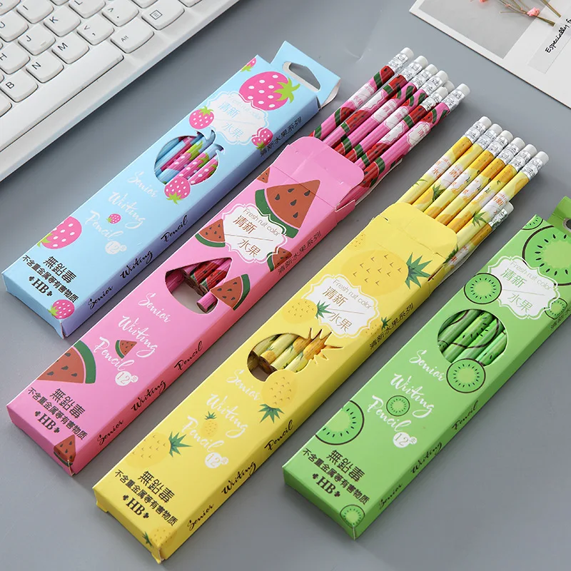 

1set Cute Fruit Watermelon Strawberry HB Pencil Wooden Standard Pencil Sketch Drawing Pencil Kid School Office Supply