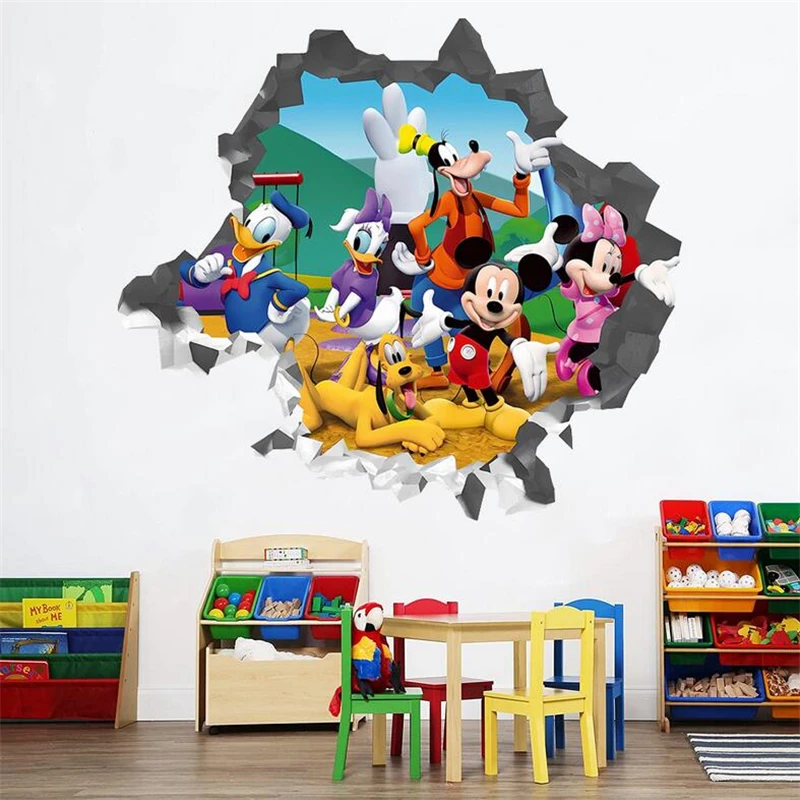 3D Cartoon Mickey Minnie Donald Duck Wall Stickers Kid's Room Kindergarten Amusement Park Baby Bedroom Wall Art Decoration