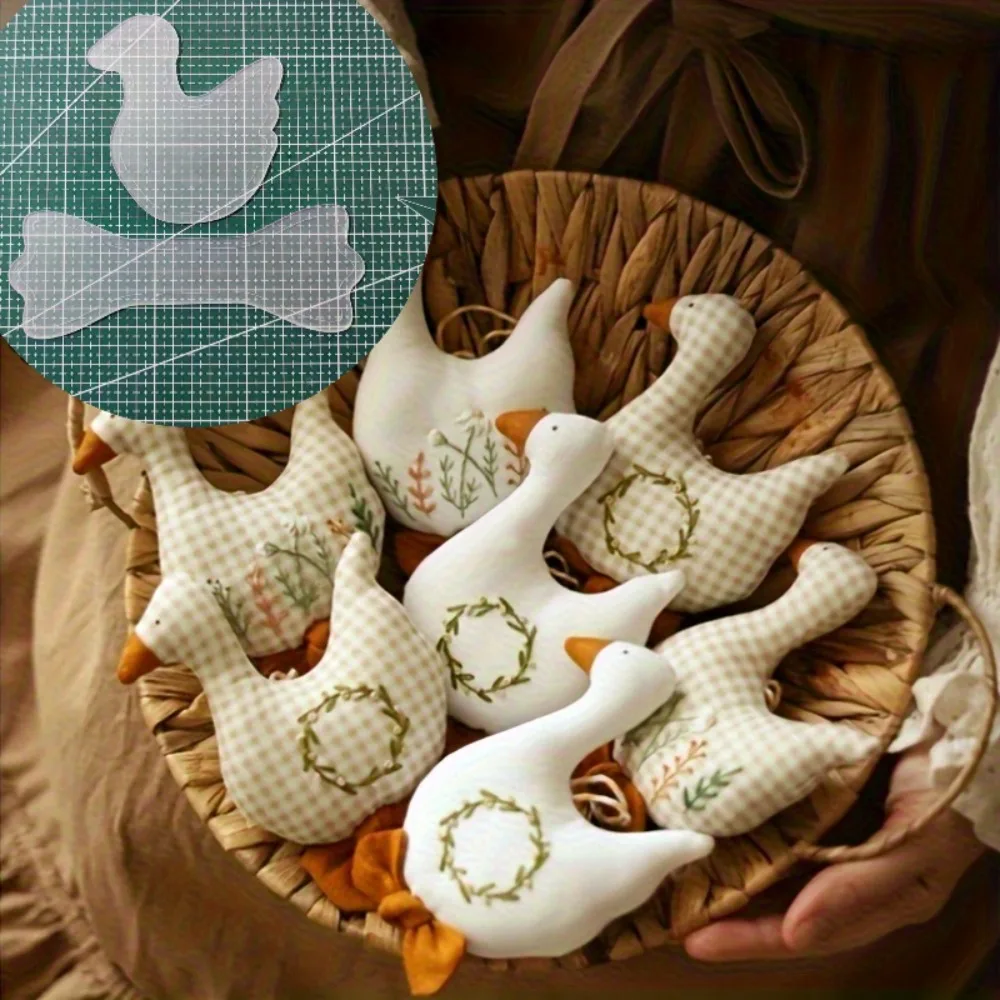 2Pcs 귀여운 활 모양 오리 인형 바느질 템플릿 세트 DIY 패치워크 플러시 장난감 만들기 수제 공예품을 위한 아크릴 거위 스텐실 자
