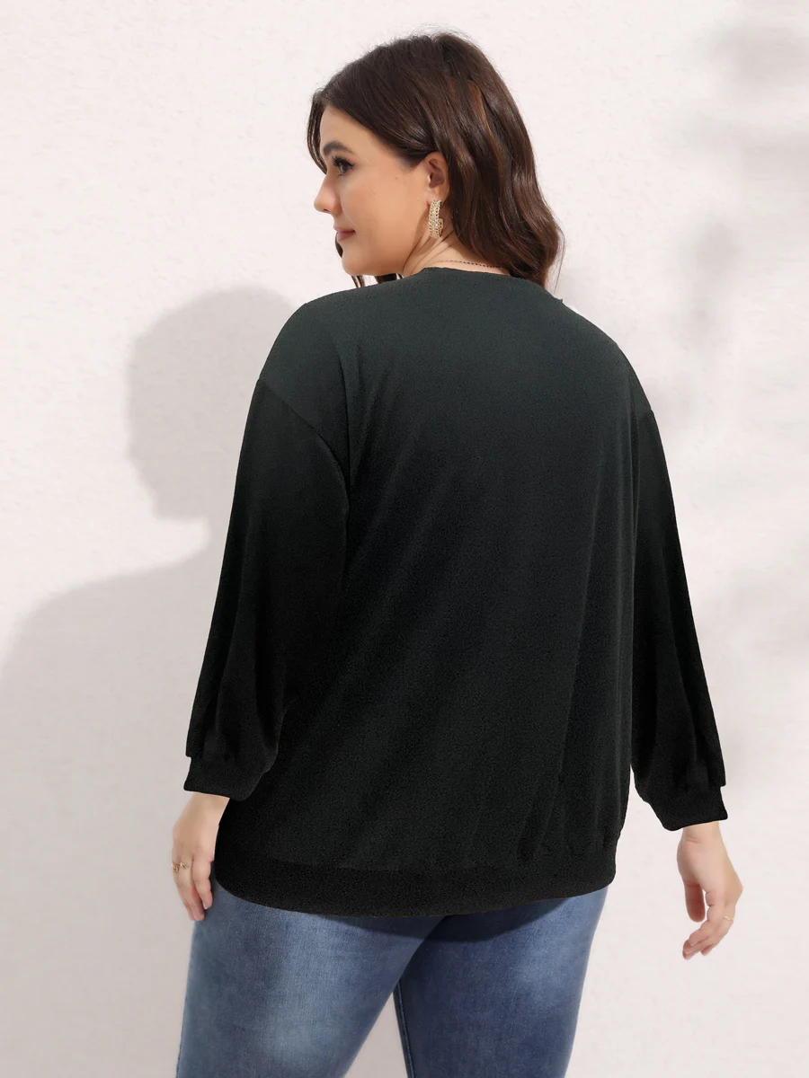 Finjani Plus Size Black Long sleeved T-shirt Women's Autumn Comfortable Round Neck Basecoat Loose Large Fat mm Top