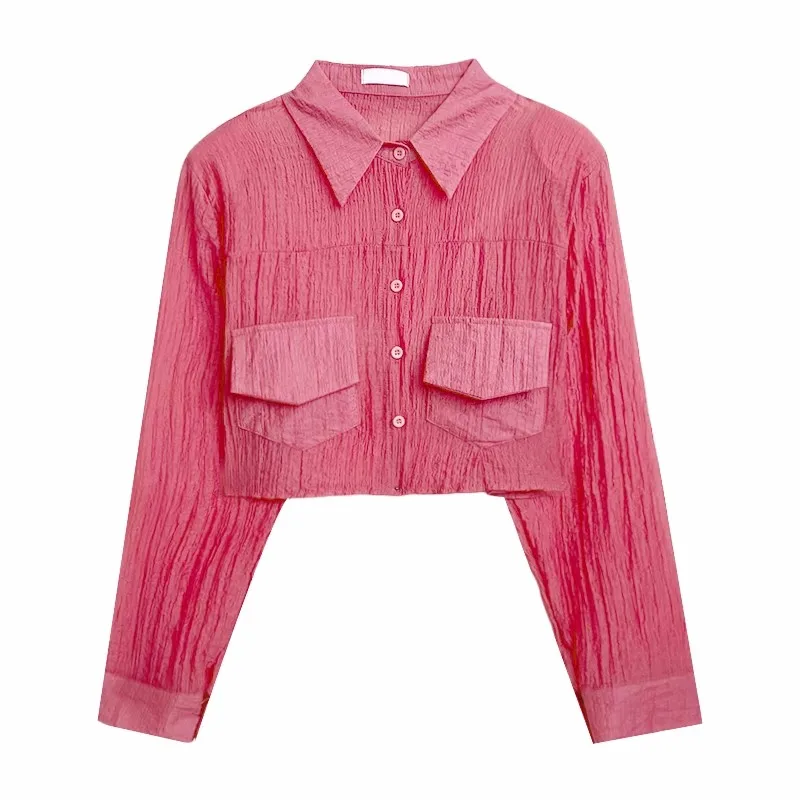 Thin pleated retro solid color double pocket short sun protection long sleeved shirt