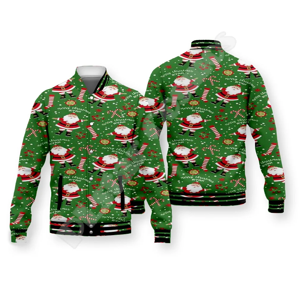 Christmas Santa Claus Pattern Xmas Tree Deer Animal Winter Warm Overcoat 3DPrint Funny Harajuku Button Cotton Baseball Jacket 14