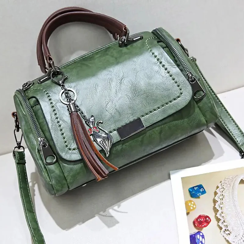 Yogodlns Quaste Dekor Handtasche, Damen Umhängetasche mit großer Kapazität, Mode Reiß verschluss Umhängetasche mit abnehmbarem Riemen – Detail 8