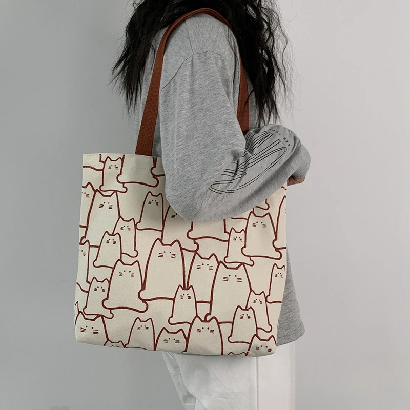 New Fashion Japanese Korean Style Large Capacity Student Simple Cute Literary Shoulder Bag Handheld Canvas Tote Bag