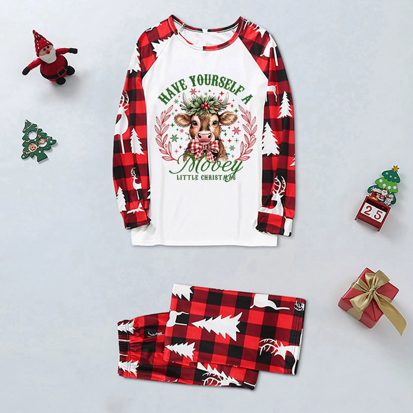 thumbnail image 1 of Conjuntos familiares de Navidad a juego, blusas estampadas, tops y pantalones, ropa familiar, pijamas, traje de 2 piezas, ropa holgada para adultos y niños, 1 of 5