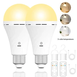 Rechargeable Tri - Color Emergency LED Bulb with Remote Control and E27 Socket (2PCS)