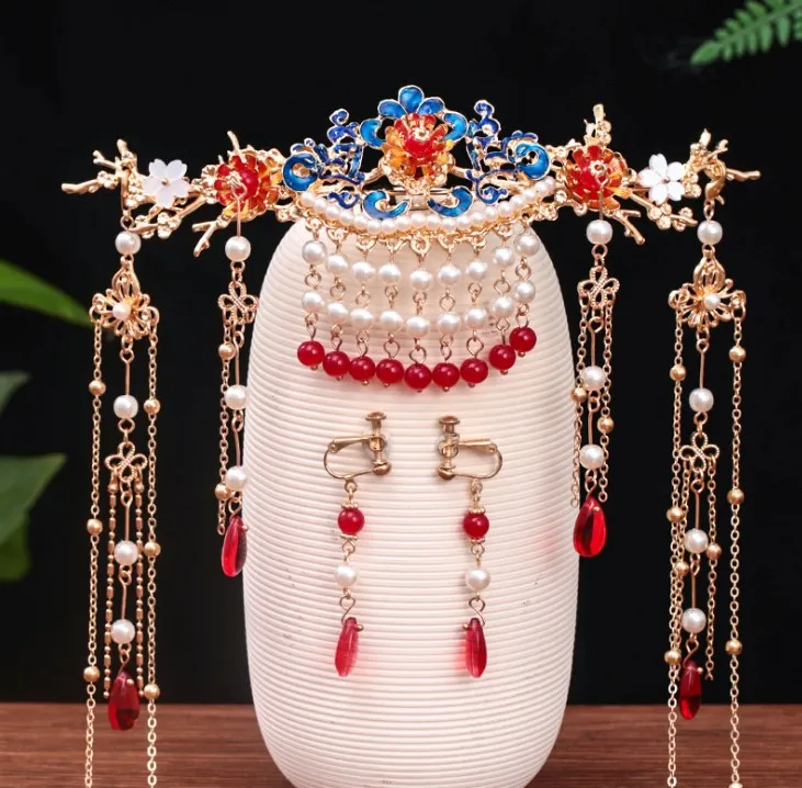 

Ancient Style Han Clothing Headdress Plate Hairpin Hair Clasp Buyao Tassel Ornament Bride Costume Wedding Accessories Suit