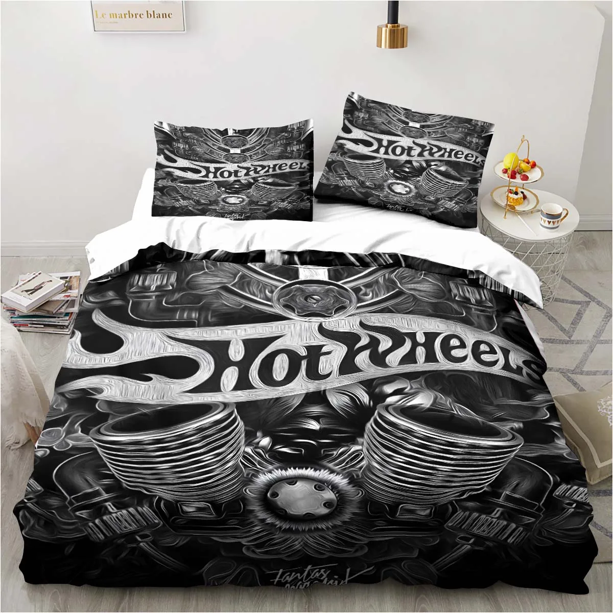 3D Hot Wheels Racing printed bedding set pillowcase quilt cover bedspread set children's room bedding set luxury birthday gift 2