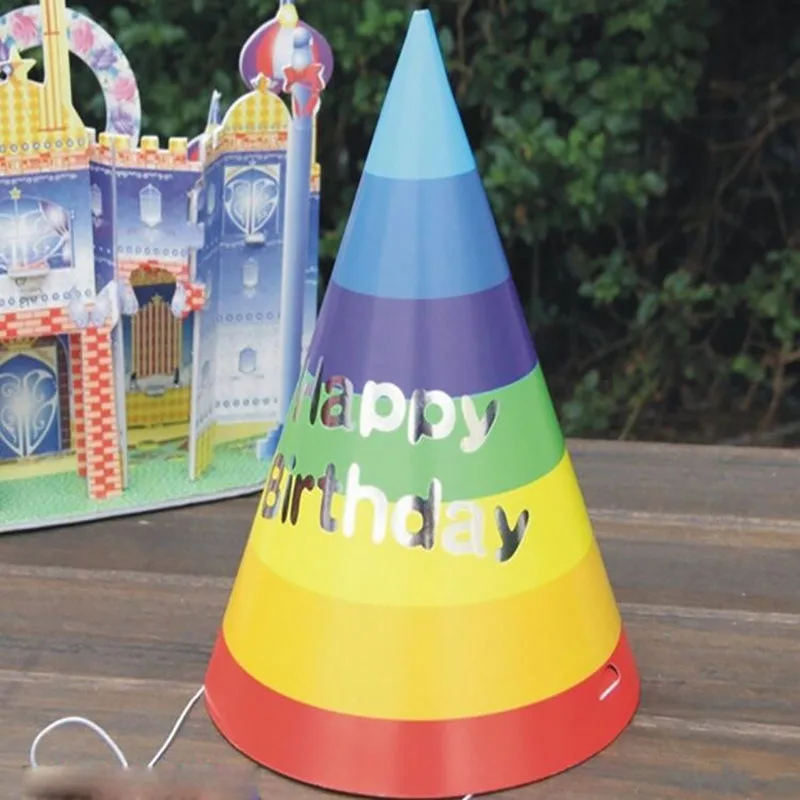 10Pcs Paper Cone Birthday Hats Dress Up Girls Boys First  Colorful Striped Hat Party Decorations Adult Kids