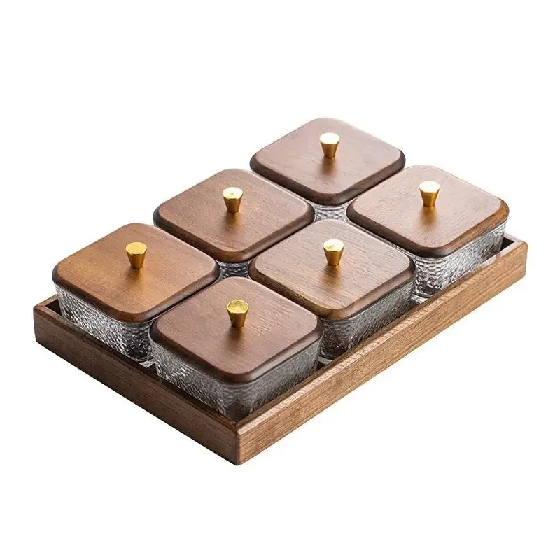 Walnut Fruit Tray Snack Tray Household Divided Dry Fruit Inventory Candy Glass Bowl Water Plate kitchen tray